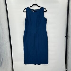 Talbots Petites 100% Silk Sleeveless Sheath Dress 12P Blue Classic Formal